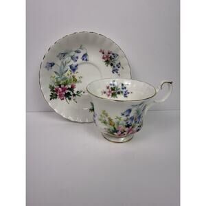 Vintage Floral Bunny Golden Crown Bone China Teacup & Saucer Set “Country Life”